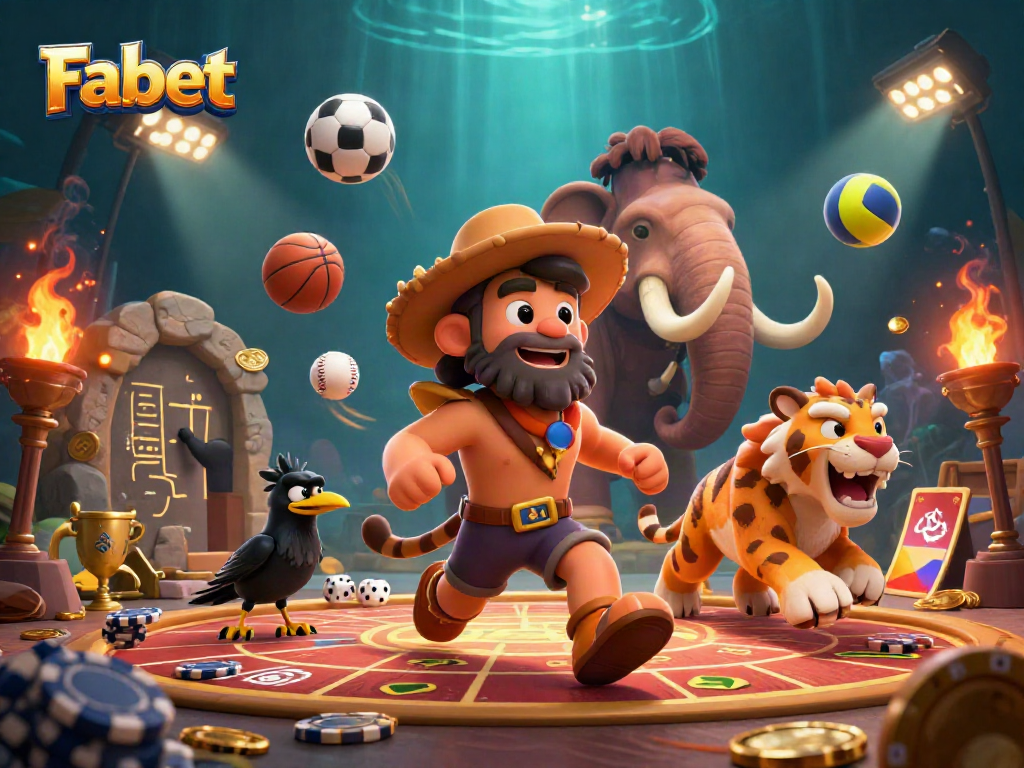 Experience thrilling sports betting action with Fabet's vibrant 3D casino scene filled with dynamic game elements.